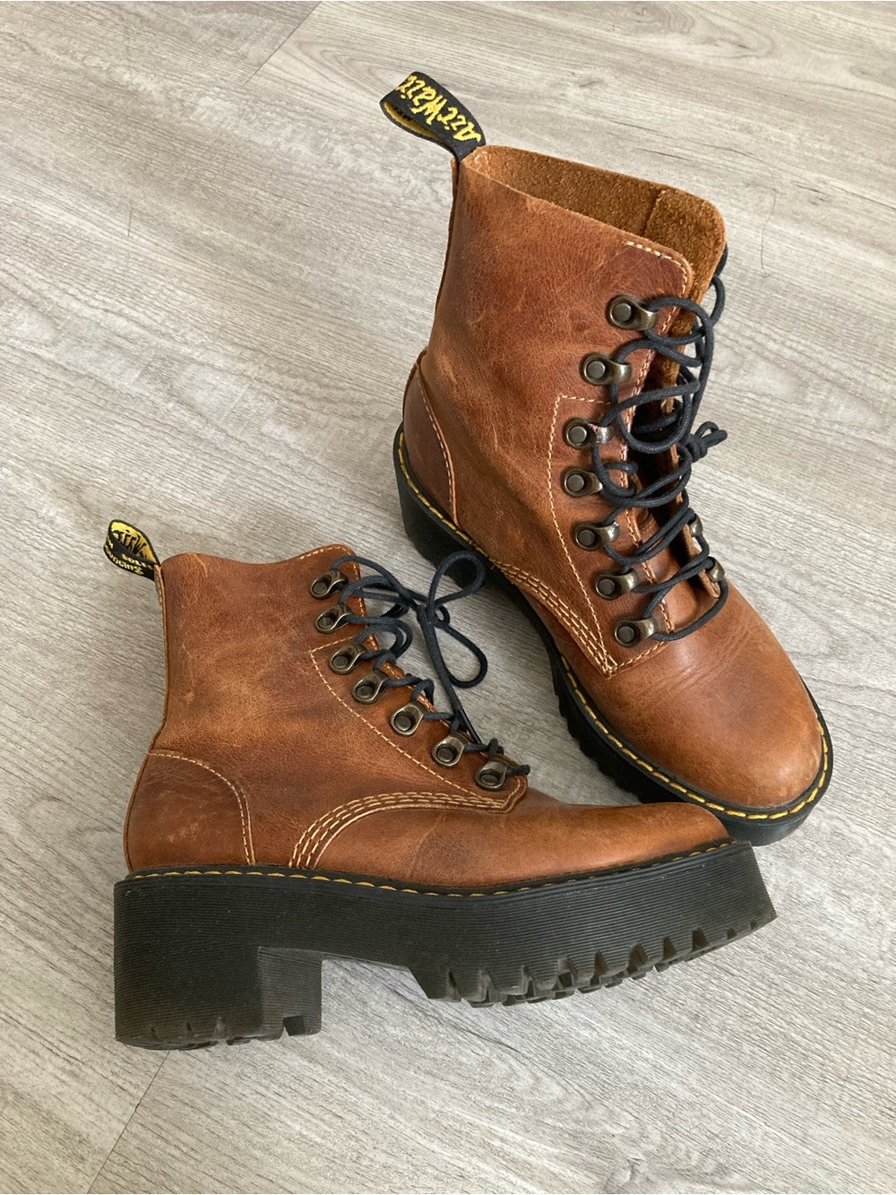 Dr. Martens Brown Leather Lace-Up Platform Ankle Boots